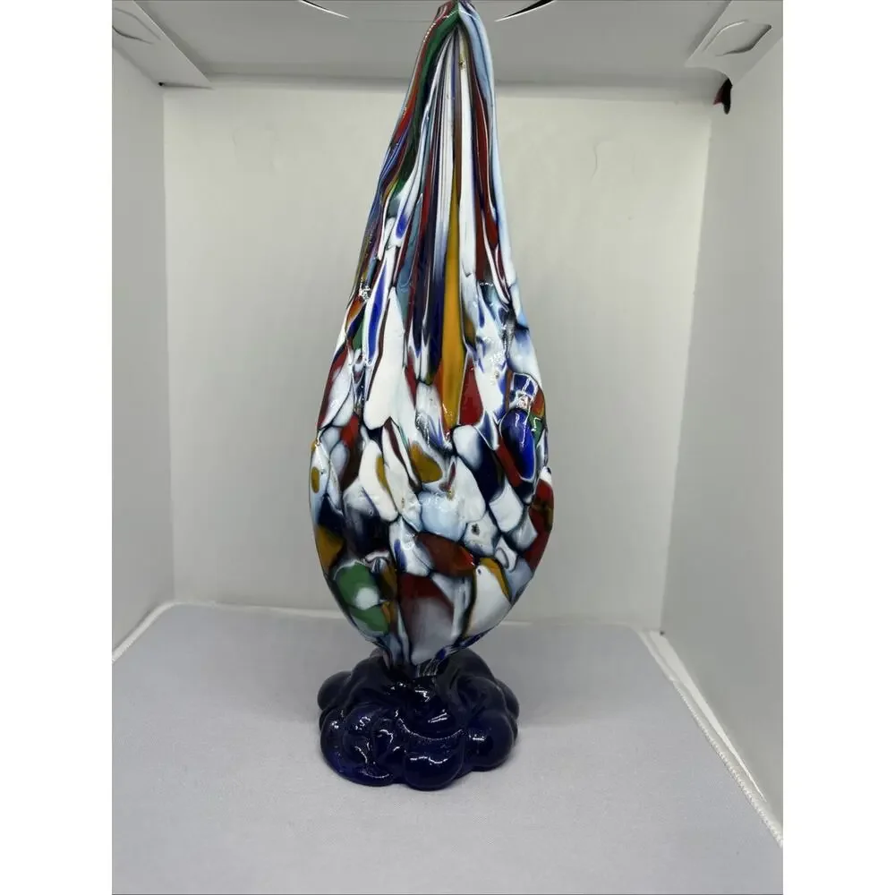 Vtg Murano Style Blown Blue Art Glass Rooster Colorful Bird 7" Figurine Nice - Picture 3 of 8